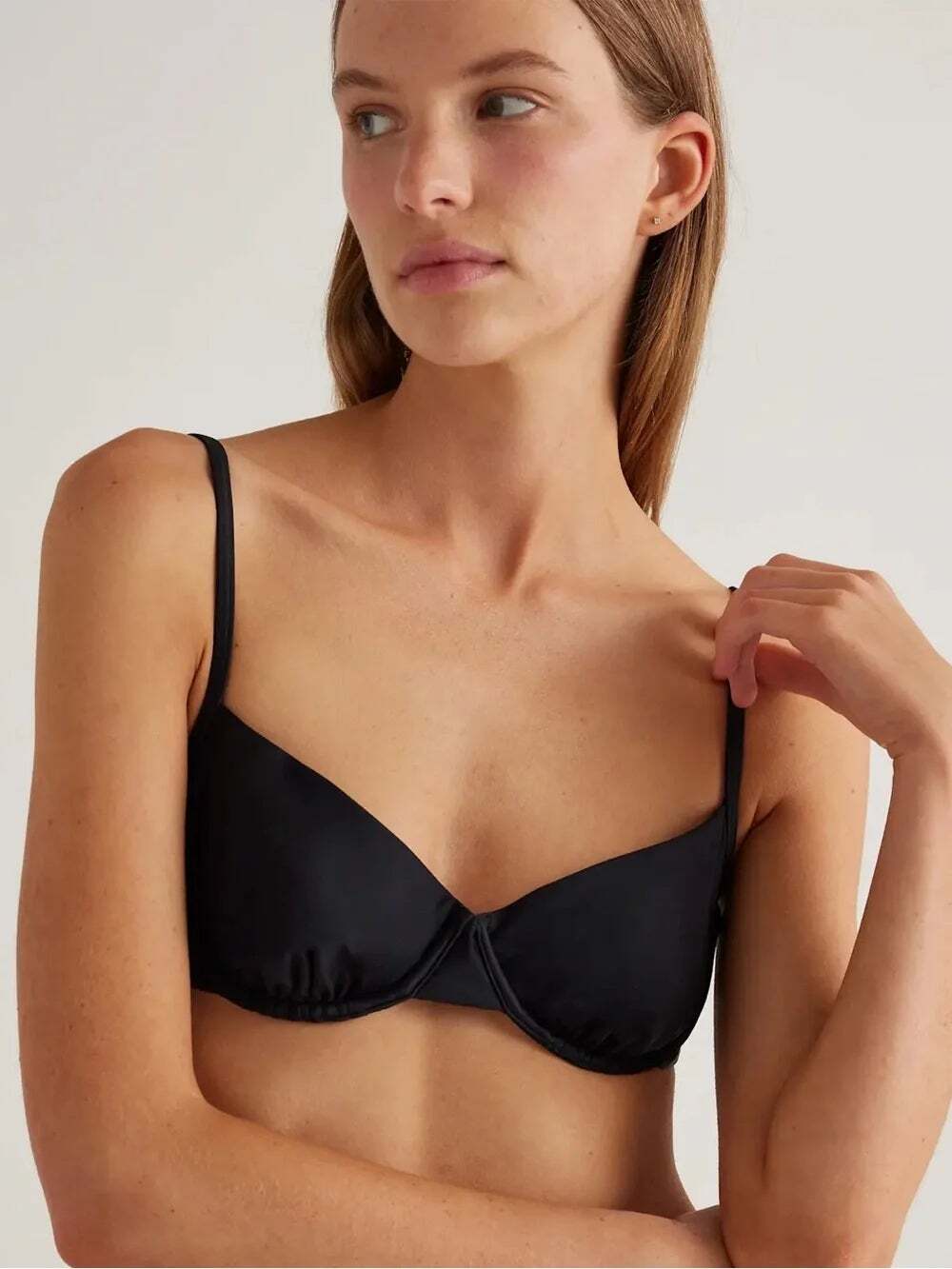 NWT Quince Black Italian Demi Bikini Swim Bathing Suit Top Women's Size XS
